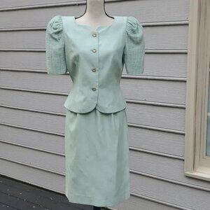 Vintage Joan Leslie Short Puff Sleeve Skirt Suit Set | Joan Leslie Mint Set